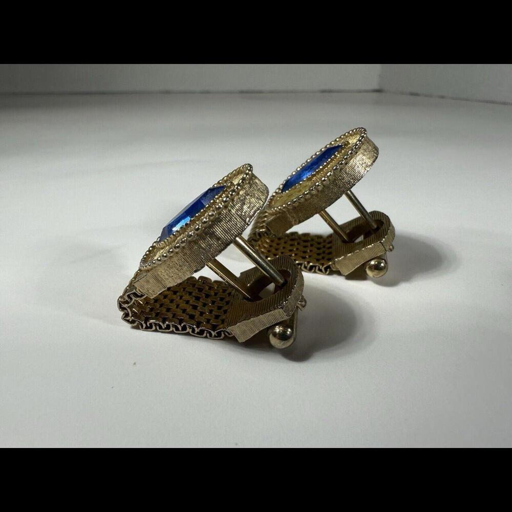Blue‎ Rhinestone Wraparound Mesh Watchband Vintage SWANK Cuff Links - Picture 4 of 7